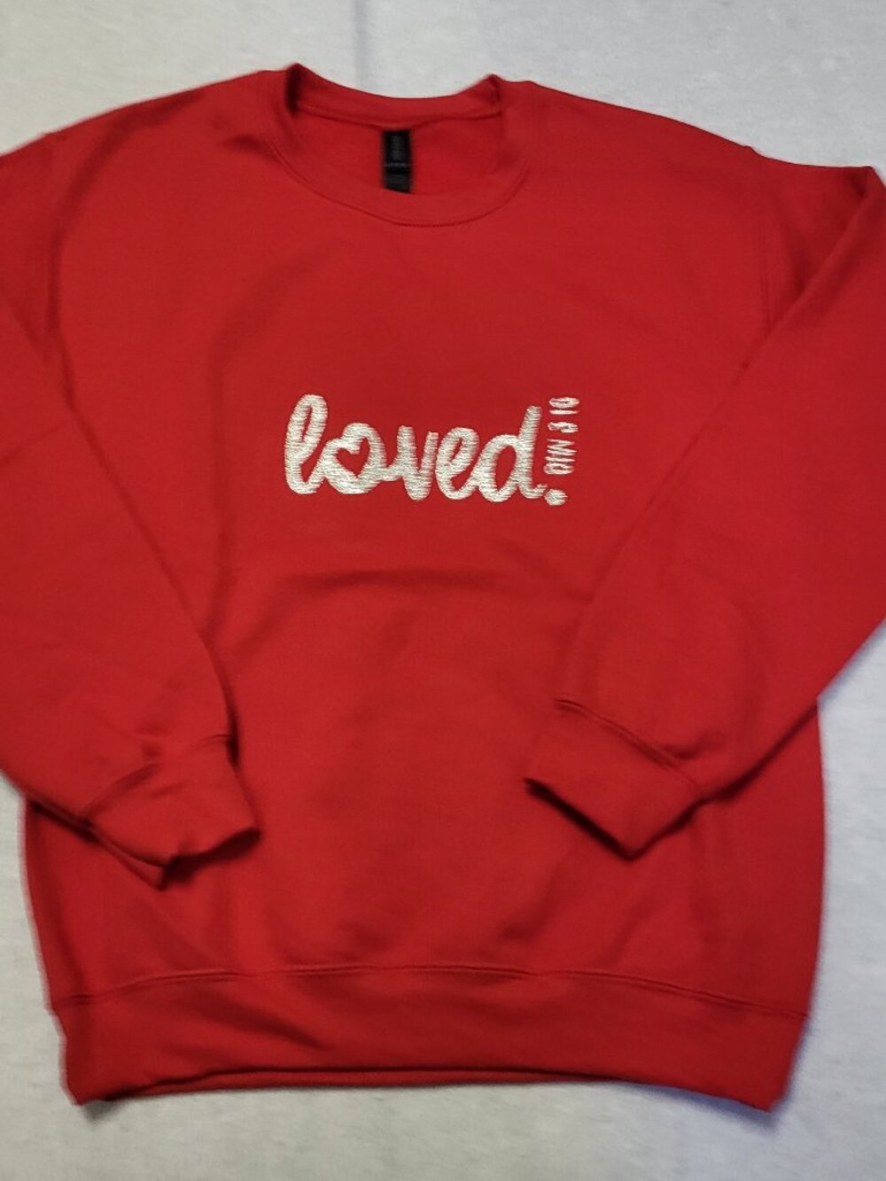 Women's Red Sweatshirt "Loved" John 3:16 , Christian, Faith, Inspirational
